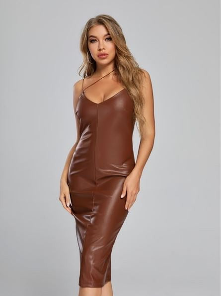 Faux Leather Midi Dress – POW Jones
