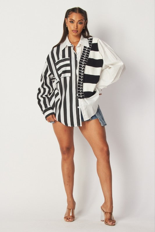 Hori-vertical Striped Blouse - Main Image