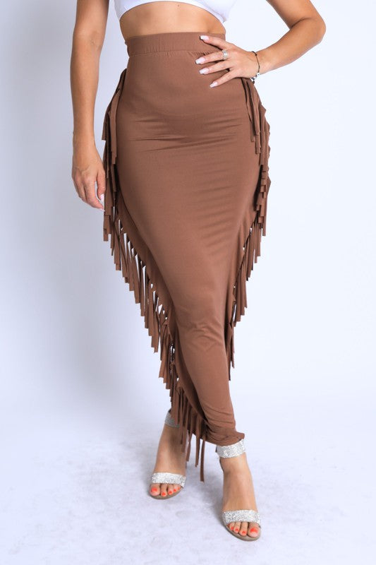 Fringe Mocha Maxi Skirt