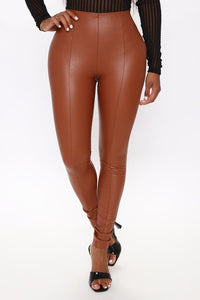 Cognac Faux Leather Skinny Pants