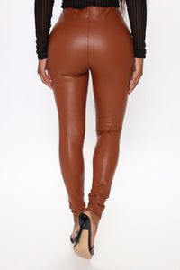 Cognac Faux Leather Skinny Pants