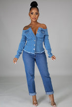 Load image into Gallery viewer, Shoulders Out Denim Top
