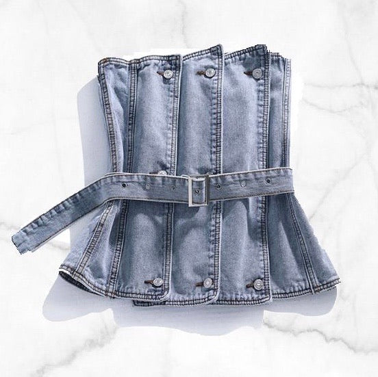 Denim Belted Layered Tube Top