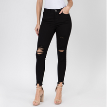 Load image into Gallery viewer, Black High Waist Distressed Denim Jeans
